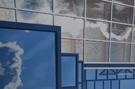 After Brendan Neiland (British b.1941) Screen print 'Billingsgate' a cropped depiction of a building