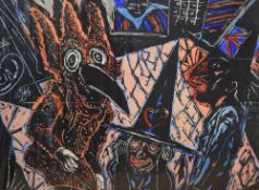 After Michael Rothenstein (British 1908 - 1993) Handcoloured woodcut print 'Mardi Gras (Notting Hill