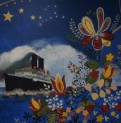 Simon M Smith (British b.1957) an attractive and eye catching oil on laminated board 'Night Boat'