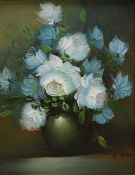Ann Julia Rant (German b.1927) oil on canvas, an attractive still life of white roses in a green