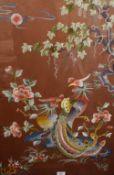 20th century Chinese silk embroidery, a scene featuring birds of paradise, within slim black