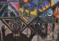 After Michael Rothenstein (British 1908 - 1993) Handcoloured woodcut print, depicting a range of