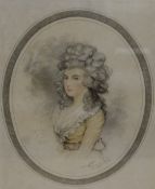 After John Downman (British 1750 - 1824) Colourised Etching 'Miss Low' a portrait of a young lady