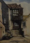 Artist unknown (early/mid 20th century) coloured etching 'Smugglers Cottage Polperro' stone