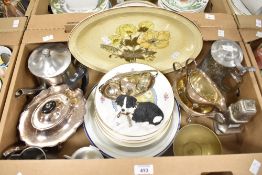 A large Poole Pottery 'Sherwood' plate, a small selection of silver plate including a tea set having