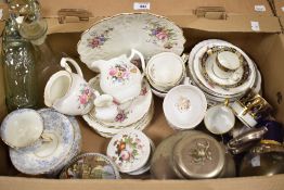 An Aynsley part tea service having pink and blue floral motif (9), a Royal Crown Derby miniature