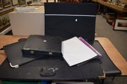 Seven assorted leatherette art folders the largest being 89cm x 66cm