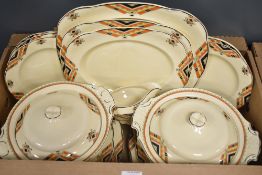 An Art Deco inspired Woods Ivory Ware part dinner service patt. No. W336 to include tureens, three