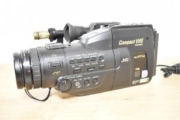 A JVC compact VHS Videomovie GR-M7 Pro camcorder.