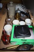 A miscellaneous selection of items including a stoneware hot water bottle, a brown Wedgwood jasper