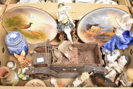 Two Fielding & Co. Crown Devon plates one featuring Pheasants and the other Highland Cows, a small