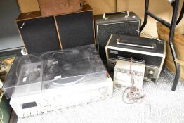 A Sharp Stereo Music Centre SG220E sold with a set of speakers and a vintage Sony radio etc.