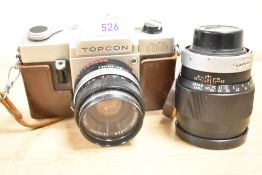 Beseler Topcon Auto 100 35mm SLR w/Topcor 53mm f/2 Lens and Topcor 135mm f4 lens.
