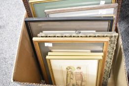 A carton of assorted pictures and prints including book plates and poems etc