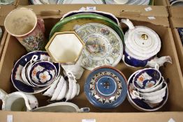 A Wedgwood 'Cleo' hexagonal vase, a vintage Romanian style trinket dish having drip glazing, a