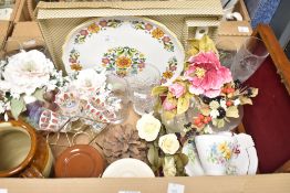 An James Kent Old Foley cake plate and matching ceramic cake server, a set of fish cutlery in wooden