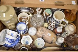 A miscellaneous selection of items including a stoneware hot water bottle, a Wedgwood 'Clementine'