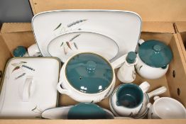 A selection of Denby Greenwheat' tableware including a tureen and serving dish, large serving plate,