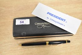 A boxed President ballpoint pen by Conway Stewart in black