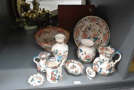Nine pieces of Mason's Ironstone 'Java' pattern including ginger jar with crack to lid, trinket dish