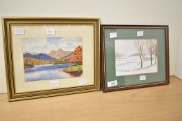 G Byram (British contemporary) Watercolour, rural cottages surrounded by snow covered fields, signed