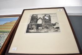 After W Crozier 19th century etching 'Elgin Cathedral within card mount and moulded frame.