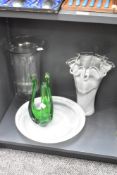 A selection of four 20th-century to modern studio art glass pieces, including a Murano-style