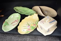 Five 20th-century assorted ceramic kitchenware items, including three Carlton Ware serving plates, a