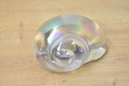 A 20th-century Studio Art Glass iridescent paperweight, possibly Silvestri studios, of conch shell