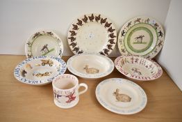 A collection of Emma Bridgewater pottery children's plates and porringers, to include Dancing Mice