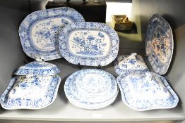 A selection of 19th century Copeland Spode blue and white ware including tureens and meat