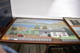A contemporary needlework depicting pastoral mountain scene within moulded frame under glass,