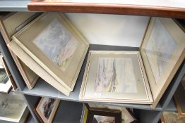 A collection of 20th century watercolours, artist unknown, depicting coastal landscapes, four within