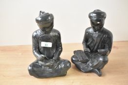 Two mid 20th-century black chalkware Austin Productions figures, The Scholar and The Scribe,