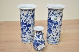 A selection of Chinese blue and white porcelain, presumed Qing Dynasty, comprising a pair of