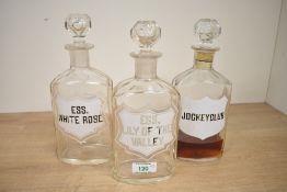 A set of three Victorian apothecary tincture bottles, with original crystal-cut stoppers and