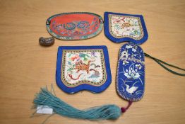 A selection of 19th to 20th century Chinese, presumed silk embroidered, purses and cases decorated