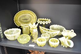 A large quantity of Victorian George Davidson Primrose Pearline and Uranium pressed glassware, to