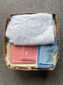 A quantity of cotton and irish linen home textiles, furniture protectors, tablecloths, etc, mostly