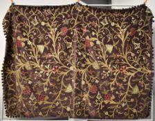 Three 20th century vintage single bed throws featuring crewel work floral design and pom-pom edging,