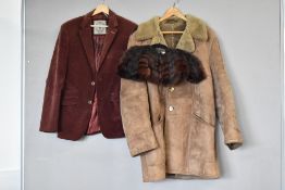 Two vintage womens coats, to include a Jan Scot taupe sheepskin half length coat with wide notched