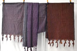 Four vintage woven striped cloths, Turkish or Hammam towels, all 24 inches wide with varied lengths,