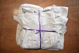 Three antique girls white cotton night dresses, various styles and designs to include broderie