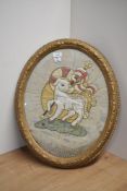 An antique framed remnant from a priest or bishop's Cope, depicting the Agnus Dei / Lamb of God in