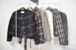 Five jackets in the 1950s round necked, buttoned and plaid style, made famous by Jackie Onassis