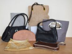 Eight modern and y2k shoulder bags and clutch bags, in a range of styles and materials to include