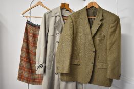 Three vintage woolen garments, to include a Dannimac Premium Collection rain trench in grey, with