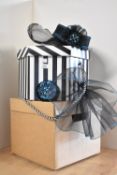 Ladies accessories collection comprising two Victoria Relph fascinator, ivory satin with black gauze