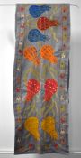 A 20th century vintage Turkish crewel work wall hanging or table runner, stitch-work depicting