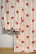 A pair of 20th century vintage pencil-pleat curtains, in beige canvas with Victoriana style rose
